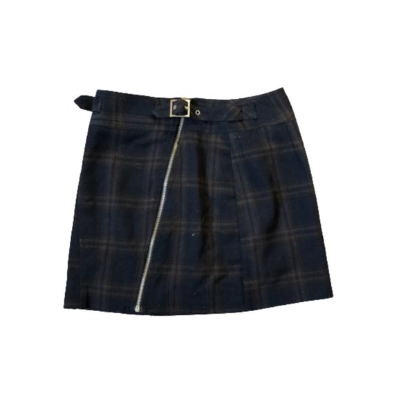 Topshop Checkered Skirt with Zip and Buckle Detail - Picture 1 of 2